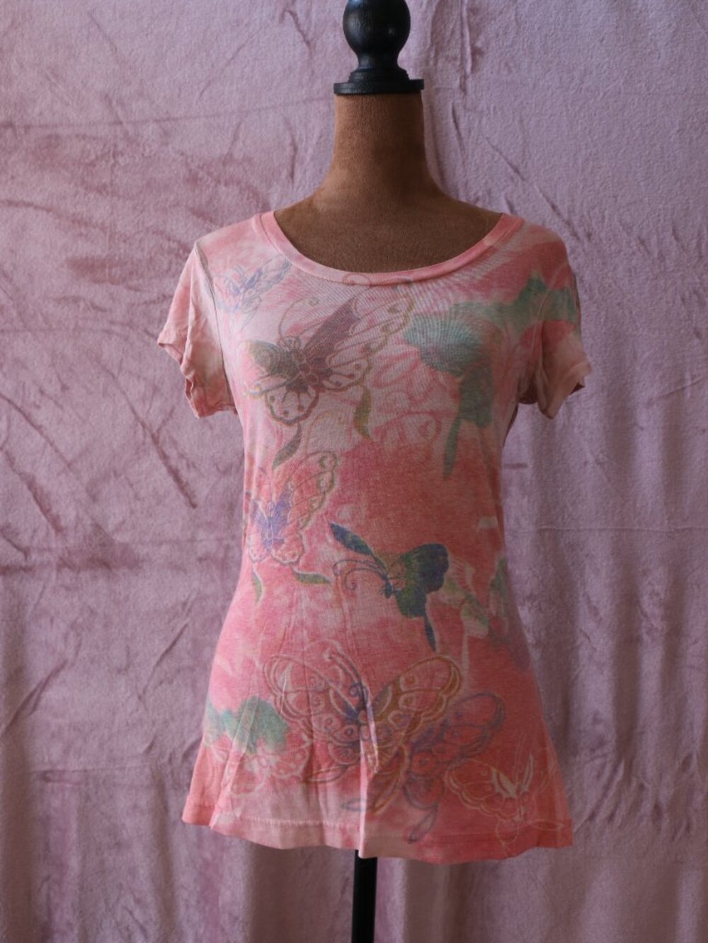 Self Esteem Y2K Pink Tie Dye Butterfly Flower Graphic T-Shirt Size M 🦋🌸